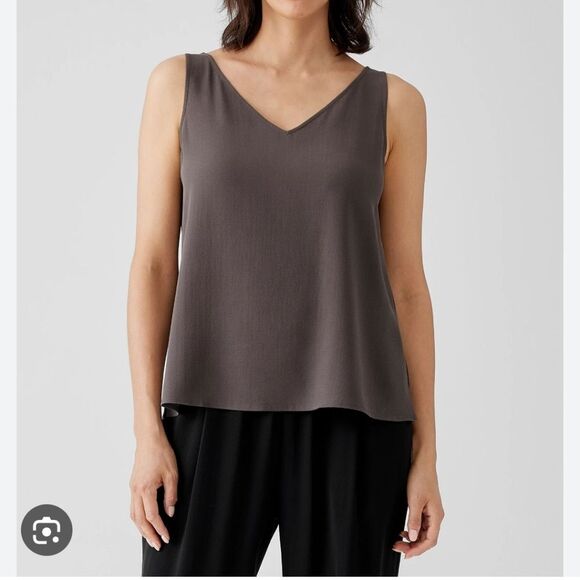 EILEEN FISHER Sleeveless Tank Top Womens  Scoop Neck Shell Taupe Brown - Picture 1 of 9